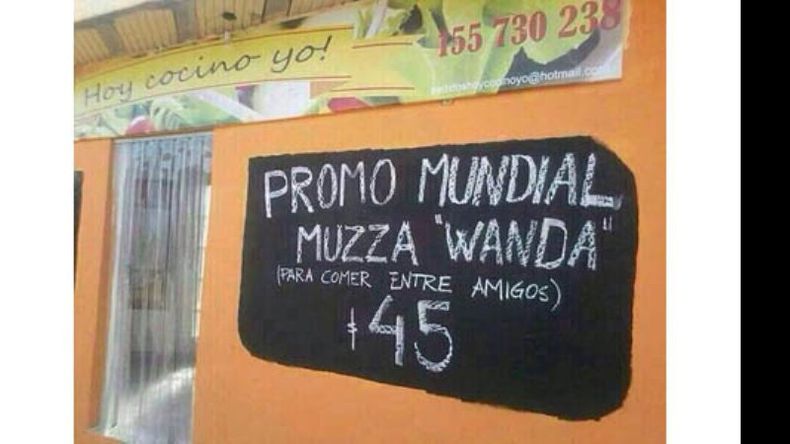 PARA TODOS LOS GUSTOS. Bares y restoranes aprovechan el Mundial para hacer su oferta, siempre con guiños futboleros. Los menús son variados pero este se llevó el premio a la originalidad. “Pizza Wanda”, para compartir con amigos..