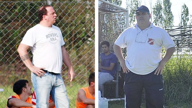 RANCHO. Oscar González, técnico de Atlético.ROJO. Guillermo Michelini, técnico de Sportivo..
