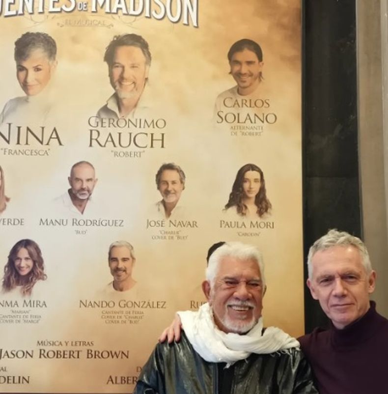 El director musical Gerardo Gardelín, quien está trabajando en Madrid con la obra “Los puentes de Madison”, recibió la visita del gran Raúl Lavié.