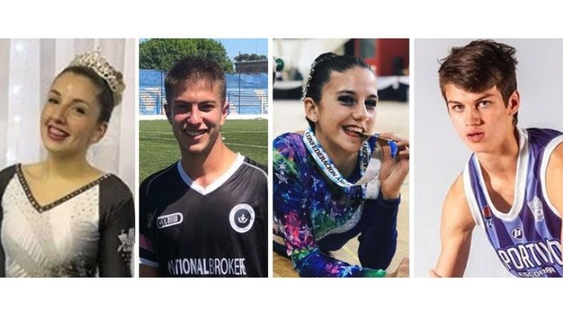 SEMIFINALES. Gisella Fernández (patín), Santiago Migliore (fútbol), Abril Donnini (patín) y Lucas Giovannetti (básquet) son los protagonistas..