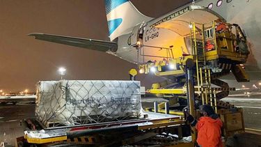 DESPEGUE. El avión de Aerolíneas con la segunda dosis ya vuela de vuelta al país. .