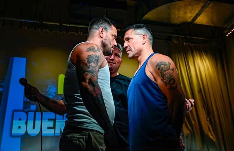 FRENTE A FRENTE. Nicolás Ryske y Sergio Martínez, en la presentación del combate del 11 de abril, en el barrio de Palermo.