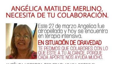 piden colaboracion para una mujer que fue atropellada