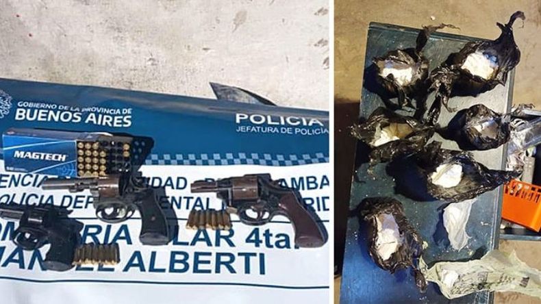 Las armas y la droga halladas en poder de los dos detenidos. .