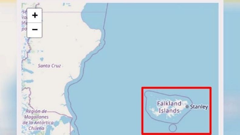 El mapa en el que las Malvinas figuraban como Falkland Islands. (infofueguina.com)..jpg