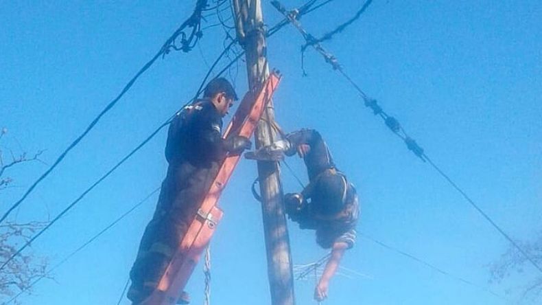 EN LAS ALTURAS. Un bombero rescata al hombre desmayado..