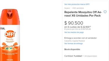 EXORBITANTES. Los precios a los que se vende el Off en sitios como Mercado Libre.