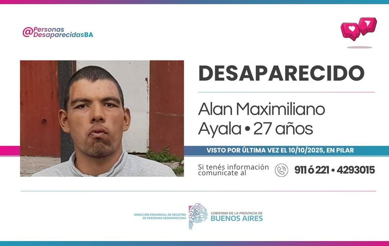 La Provincia activ&oacute; la b&uacute;squeda de Alan Maximiliano Ayala.