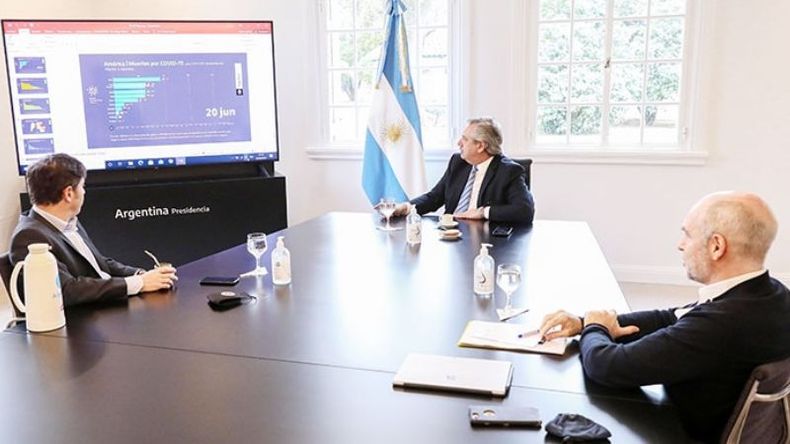 REUNIÓN. Kicillof, Fernández y Larreta decidieron juntos pero anunciaron separados..