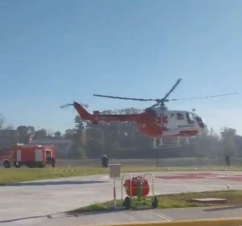 Participó un helicóptero del simulacro realizado en el Hospital Central de Pilar.