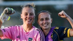 Joaquina Rodríguez celebrando el triunfo en Banfield. Joaquina Rodríguez celebrando el triunfo en Banfield.