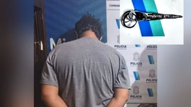 El detenido y la herramienta casera que tenía en su poder..
