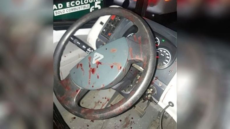 SANGRE. El volante, prueba del brutal ataque sufrido por el chofer (Foto: Augusto Telias)..