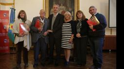 Los disertantes, tras la jornada en el palacio municipal..