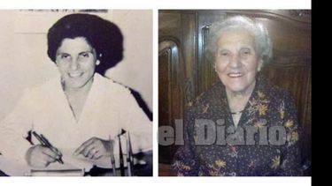 Ayer y hoy. Matilde Hayek en sus años como maestra en Villa Rosa y ahora, a sus 92 años..
