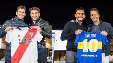 Ponzio y Tevez, con las camisetas que más los identifican (Foto Duilio Tomé)..