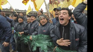 ENOJO. La protesta, ayer por la mañana..