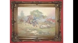 El Alcalde del Pilar don Lorenzo López salva la vida del General don Juan Martín de Pueyrredon en el combate de Perdriel en 1806. Óleo sobre tela. J. Villar Matthis (Sala Invasiones Inglesas 1ra. y 2da. Museo del Cabildo de Luján)..