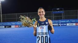 CAPS. Poy Toccalino cuando cumplió los 200 partidos con la Selección Argentina de Hockey.