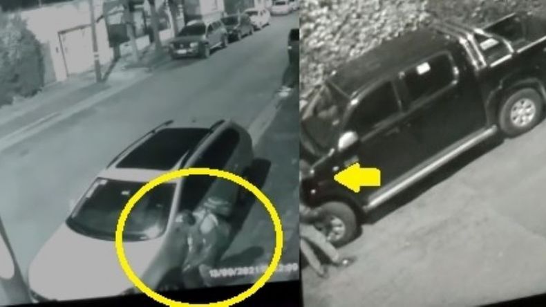 Las cámaras registraron los daños a un auto y una camioneta..