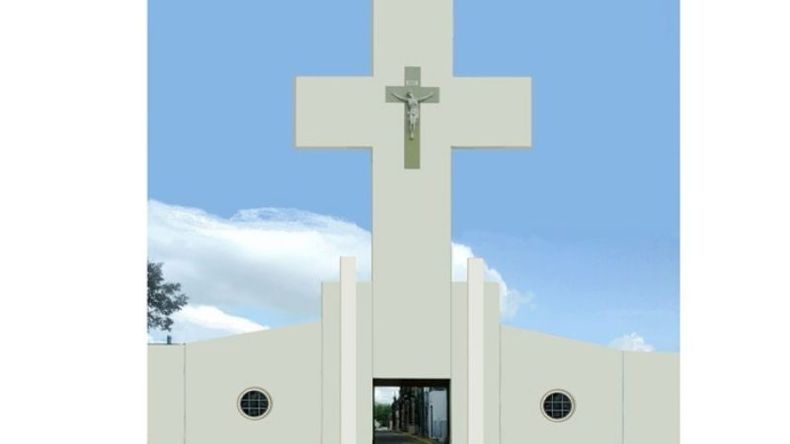 Imagen virtual realizada por Miniaci, de cómo sería hoy la entrada del cementerio diseñada por Salamone..
