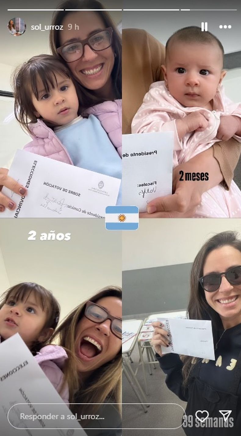 Mam&aacute; votante. El tierno posteo de la periodista pilarense Sol Urroz: un recorrido de sus votaciones desde que ten&iacute;a 20 semanas de embarazo hasta ayer, cuando estuvo nuevamente acompa&ntilde;ada de su hija Francesca, de 2 a&ntilde;os.