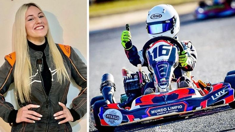 FELICIDAD. Majo Lambertucci y su karting, tras ganar en Ciudad Evita..