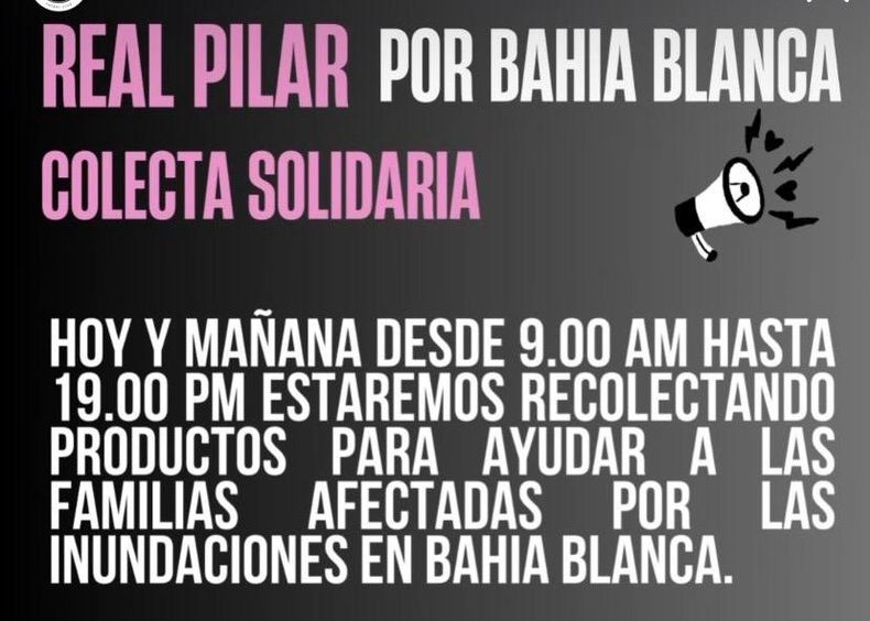 Las donaciones se reciben en el Predio de la Comunidad Deportiva.