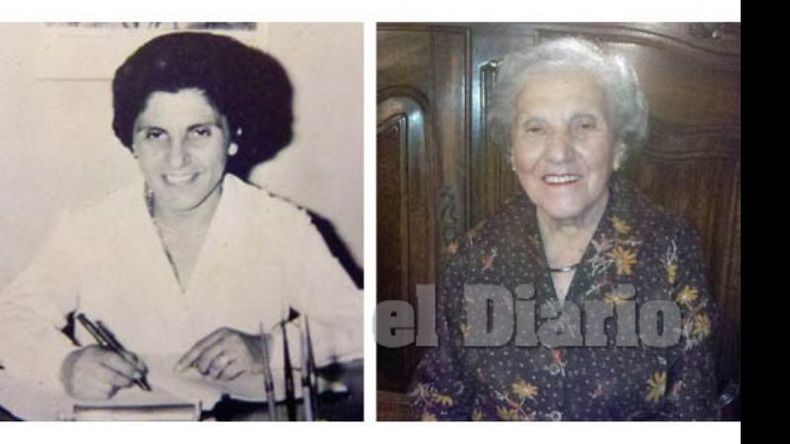 Ayer y hoy. Matilde Hayek en sus años como maestra en Villa Rosa y ahora, a sus 92 años..