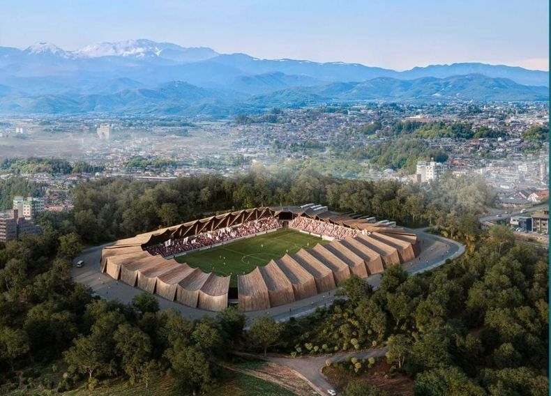 La maqueta del primer estadio ecológico de Japón. (Meteored).