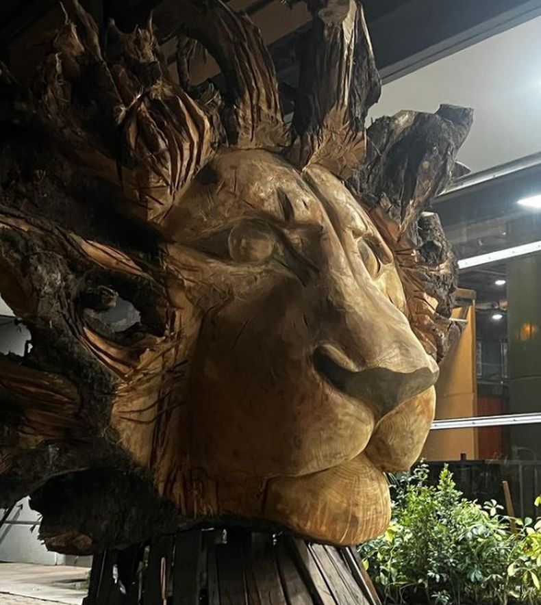 TEMPLANZA. El le&oacute;n tallado por el pilarense Santiago L&oacute;pez.