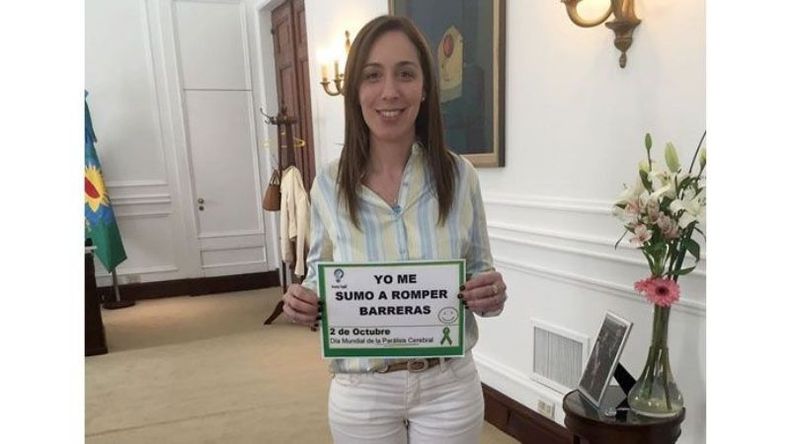 CAMPAÑA.. La gobernadora María Eugenia Vidal se sumó a la campaña de concientización sobre la parálisis cerebral, que tendrá su versión en Pilar durante el fin de semana próximo..