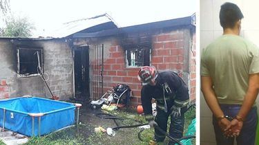 FUEGO. La casa de la víctima quedó completamente destruida por las llamas. / DETENIDO. El agresor cayó horas más tarde, en Pilar..