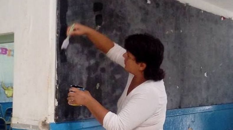 Trabajo de voluntarios en la Escuela Nº23 de Astolfi. Foto Oscar Escurra..