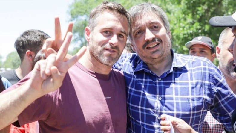 DEDOS EN V. Achával y Máximo Kirchner, tras la asunción al frente del PJ..