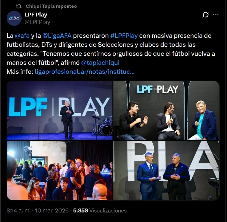 El objetivo principal es lograr que el fútbol vuelva a ser de los clubes. (X (@LPFPlay).