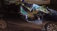 DESTROZOS. El árbol se desplomó sobre el techo del vehículo.&nbsp;