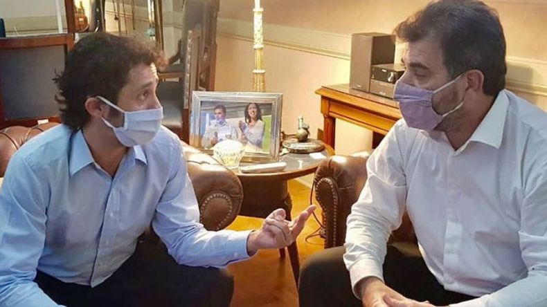 EMPLEO. Maciel y Ritondo durante el encuentro de ayer en CABA..