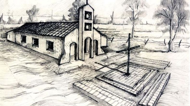 DIBUJO. Capilla del Pilar en el año 1750 (imagen publicada en el blog de Aldo Beliera)..