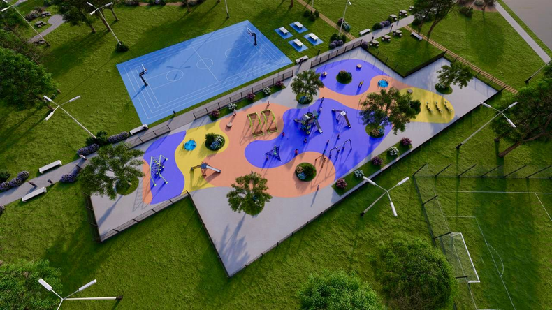 La plaza de Peruzzotti tendrá espacio deportivo y juegos.