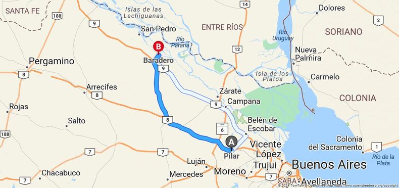 Cómo llegar de pilar a Baradero. (Captura de pantalla)..jfif