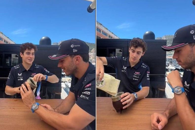 Colapinto le enseñó a Pierre Gasly a preparar un mate. (Redes).jpg