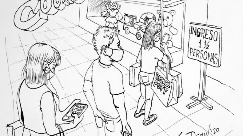 El comercio local vive un repunte. Ilustración de Lisandro Aguilera. .