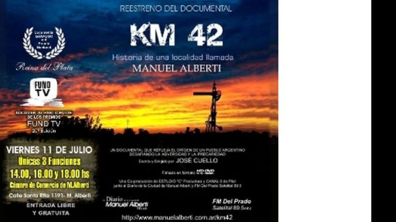 El documental “KM 42 (Historia de una localidad llamada Manuel Alberti)”, realizado por el periodista José Cuello fue parte de la celebración..