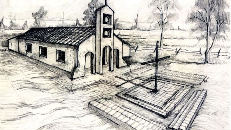 DIBUJO. Capilla del Pilar en el año 1750. Publicada en el blog de Aldo Beliera..