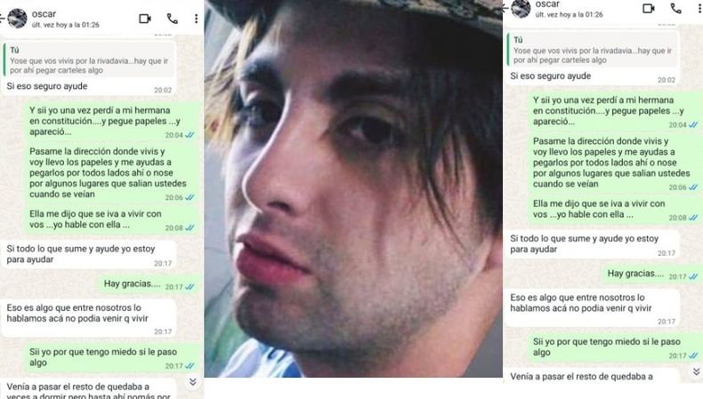 Algunas de las capturas de los chats de Oscar Benítez con una amiga de Solange. El joven está detenido por el femicidio.