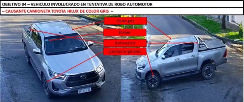 Los detalles que permitieron identificar la camioneta de los delincuentes.