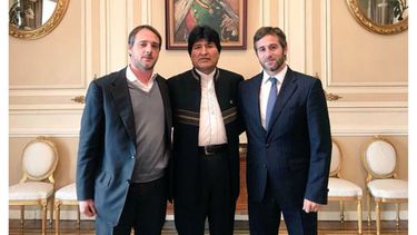 PATRIA GRANDE. Laurent y Achával, en su visita a Evo Morales. .