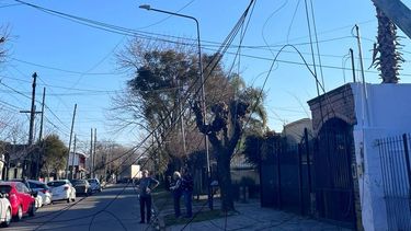 Los cables quedaron tendidos sobre la calle Martignone, en Pilar.&nbsp;