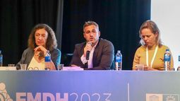 El intendente Federico Achával en el Foro Mundial de Derechos Humanos ayer en la ex ESMA.